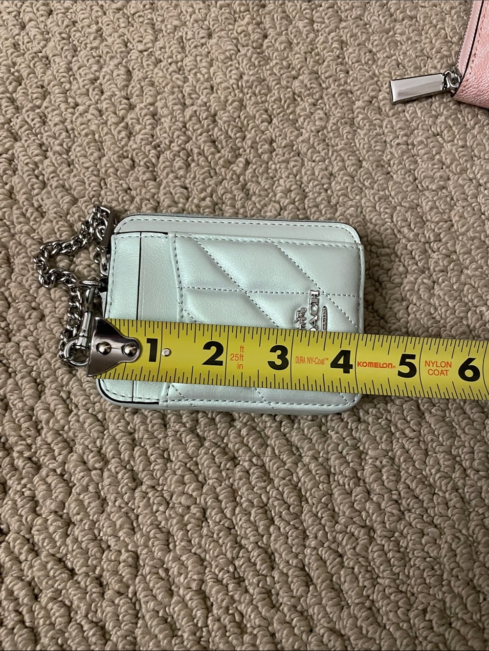 Coach Quilted Card Holder Wallet with Chain — Pale Mint Green - Picture 4 of 5